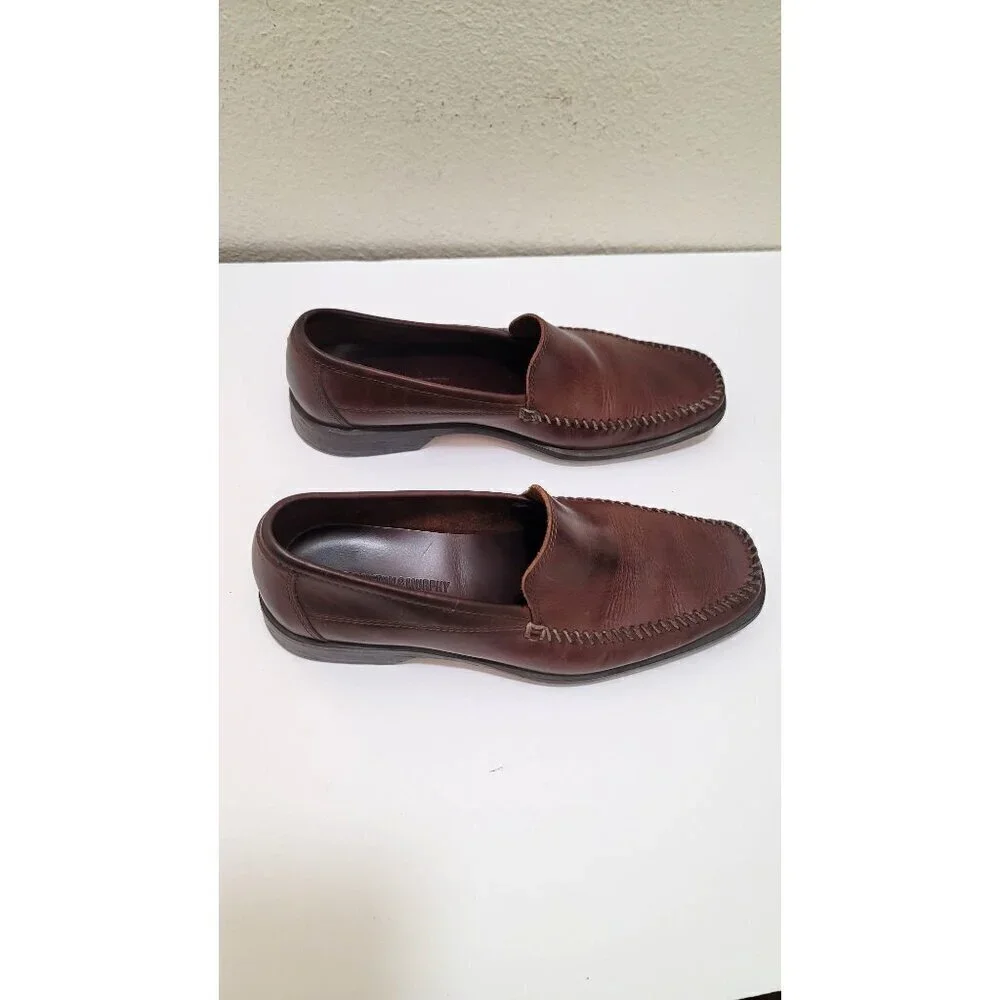 Johnston & Murphy Leather Loafers Mens 9.5M Brown Mahogany Slip On Moc Toe Shoes